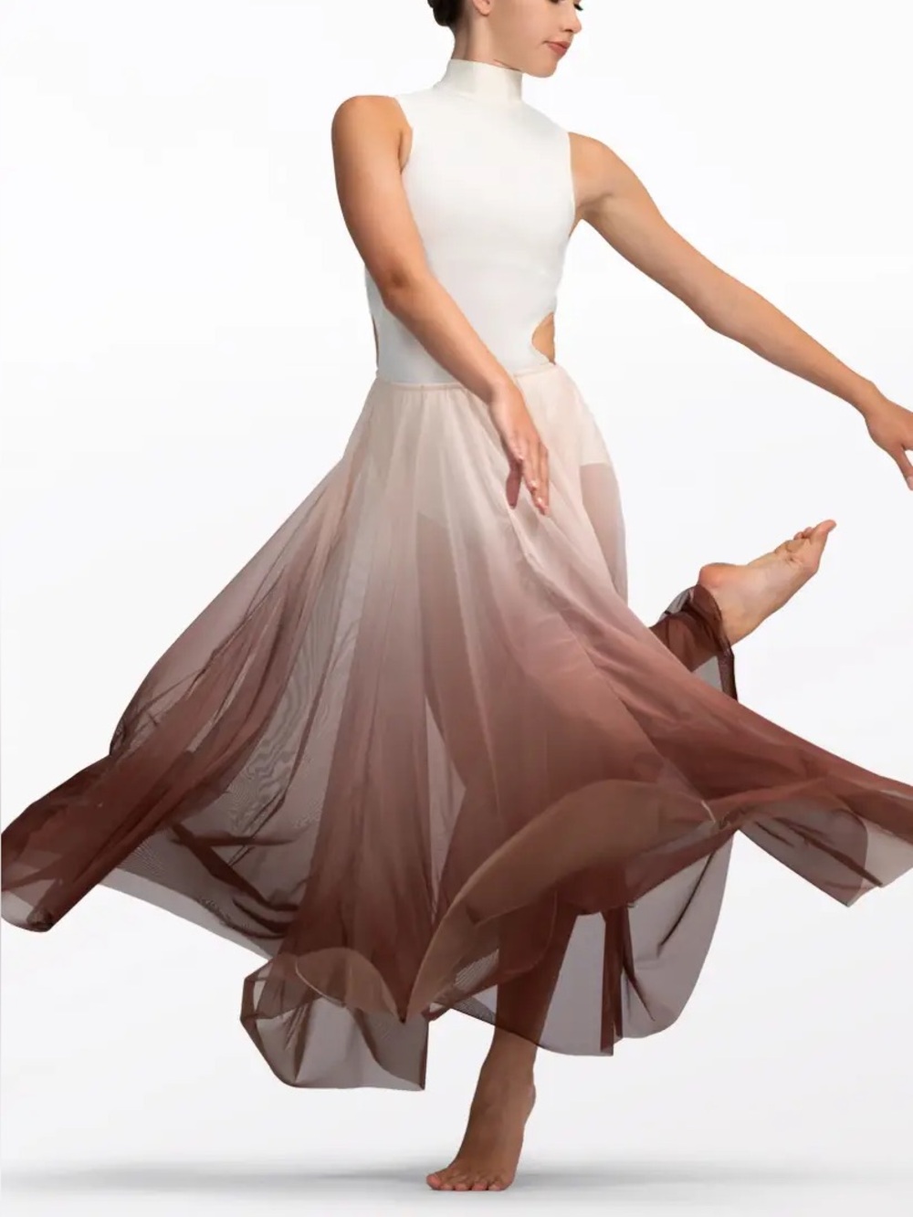 Weissman Brown & White High Neck Long Skirt Lyrical Dance Costume